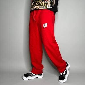 Vintage Y2K Wisconsin Sweatpants Mens S Relaxed Fit Crimson Red White Logo